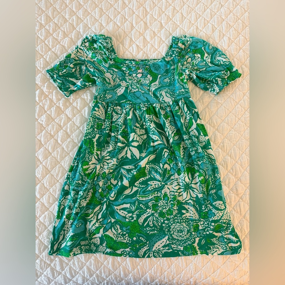 Lilly Pulitzer Girls Mini Delaney Dress - Botanical Green Safari Sangria